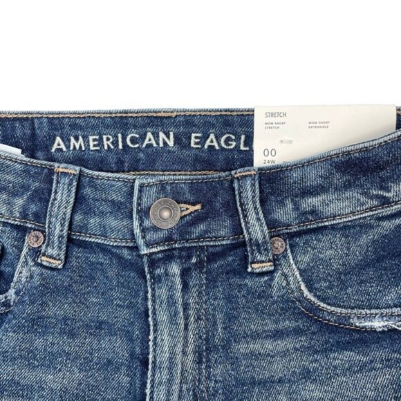 NWT AMERICAN EAGLE Super High Rise Cuffed Mom Short Sz 00 Stretch - Picture 7 of 13